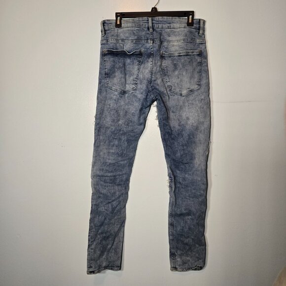 H&M Biker Jeans Woman's Blue Denim Light Washed Distressed Skinny Fit 33 - Picture 2 of 8